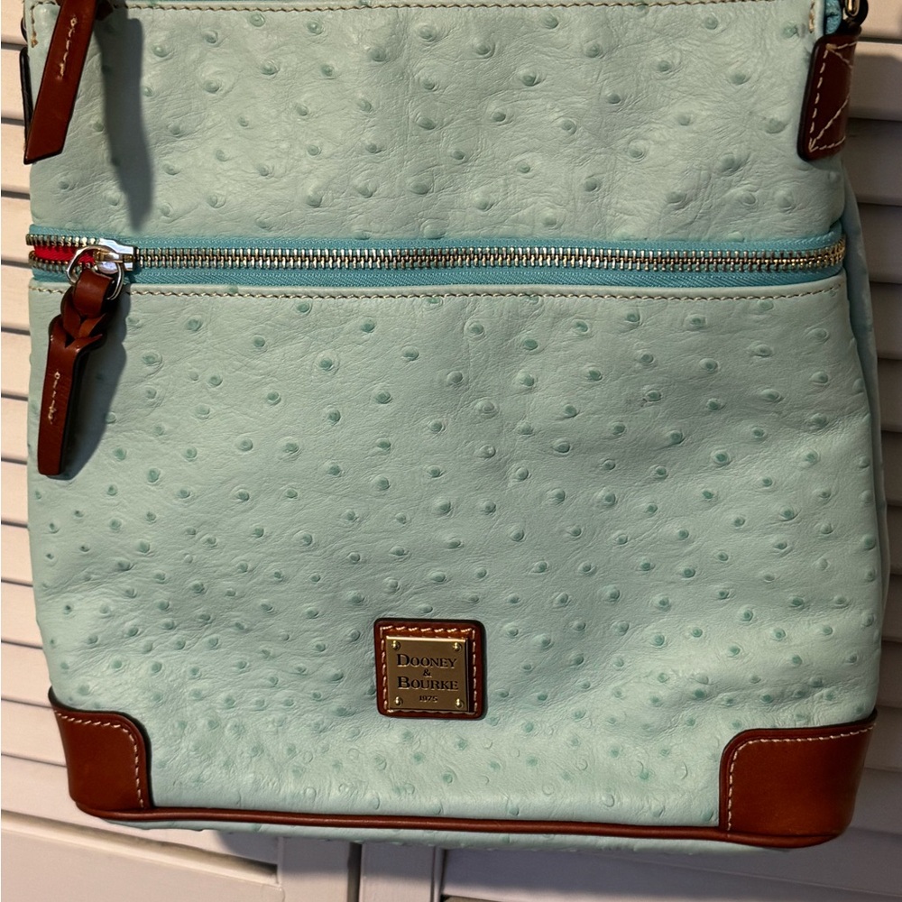 Dooney & Bourke Stylish Mint and Brown ostrich leather Crossbody Bag - Picture 2 of 5